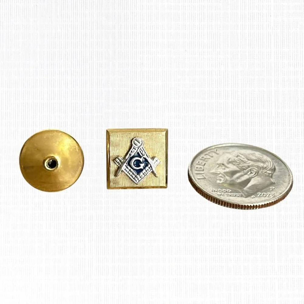 Vintage Masonic Tie Tack Pin Gold Tone Freemason Emblem Square Textured Mens